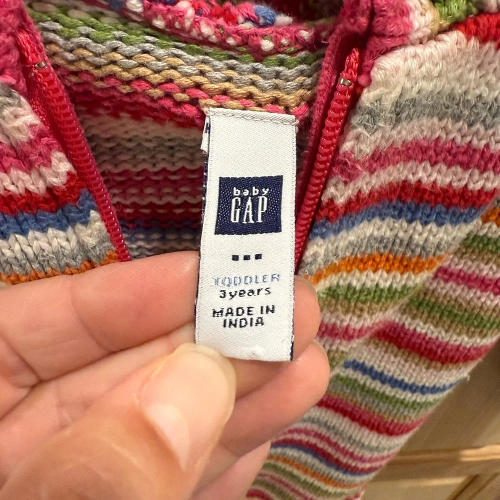 GAP Multicolor Girls Striped 3T Y2K Zip Up Hooded Kit Sweater Tassel Vintage